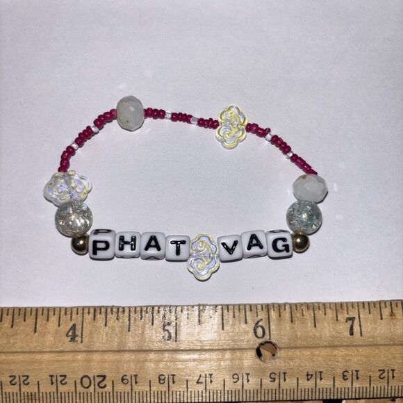 Multicolor “Phat V*g” Bracelet Adult Humor Beaded Handmade Naughty Accessories - Picture 4 of 4